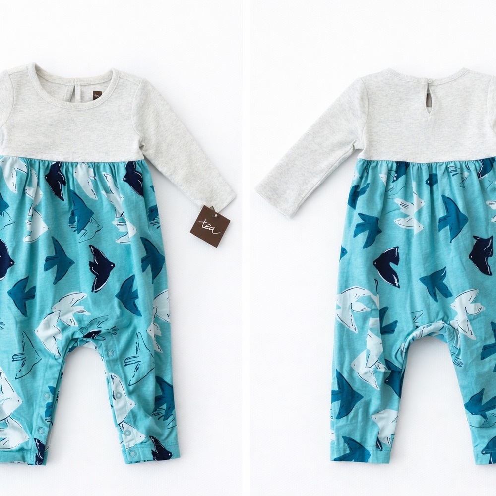 Tea Collection Baby Romper | 6–9 Months | Shark Print | NW